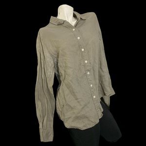 100% Linen Lord & Taylor Petite Button Down Shirt. Stone Grey.